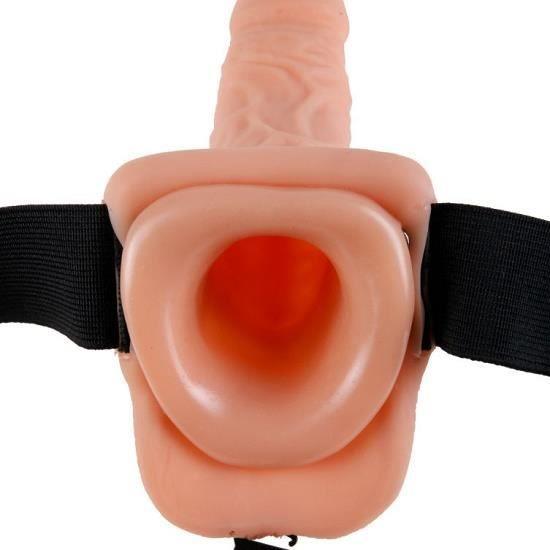 Hollow Strap-On - FETISH FANTASY SERIES - 22,9 Cm - Harnais Élastique - Sans Phtalates - Inclus Masque