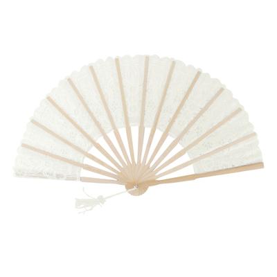 Folding Handheld Fan Hollow Lace Hand Fan Wedding Anniversary Birthday Party DecorationMilk White