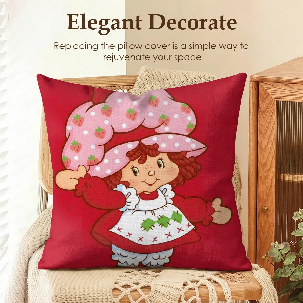 Cute SStrawberry Shortcake Cushion Cover Natural Linen Organic Fabric DoubleSided Printing Sofa Home Decor Gift Pillow Case