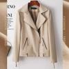 Womens Slim Fit Short Sheepskin Leather Jacket With Notched Collar Motorcycle Style Fall 2026