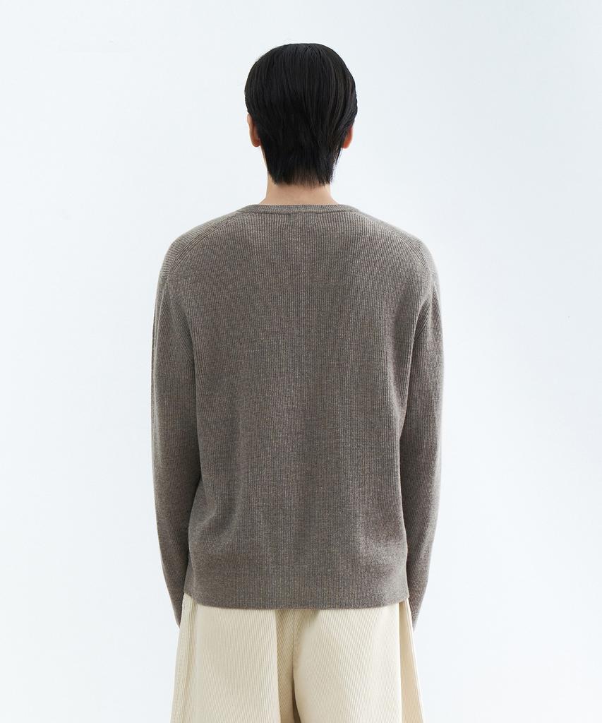 MUSINSA STANDARD [Victoria Wool] Minimal Ribbed Henley Neck Knit [Taupe]
