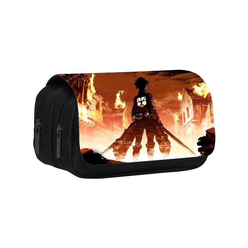 Attack Titan On Anime Pattern Student Double Layer Flip Cover Bag Stationery