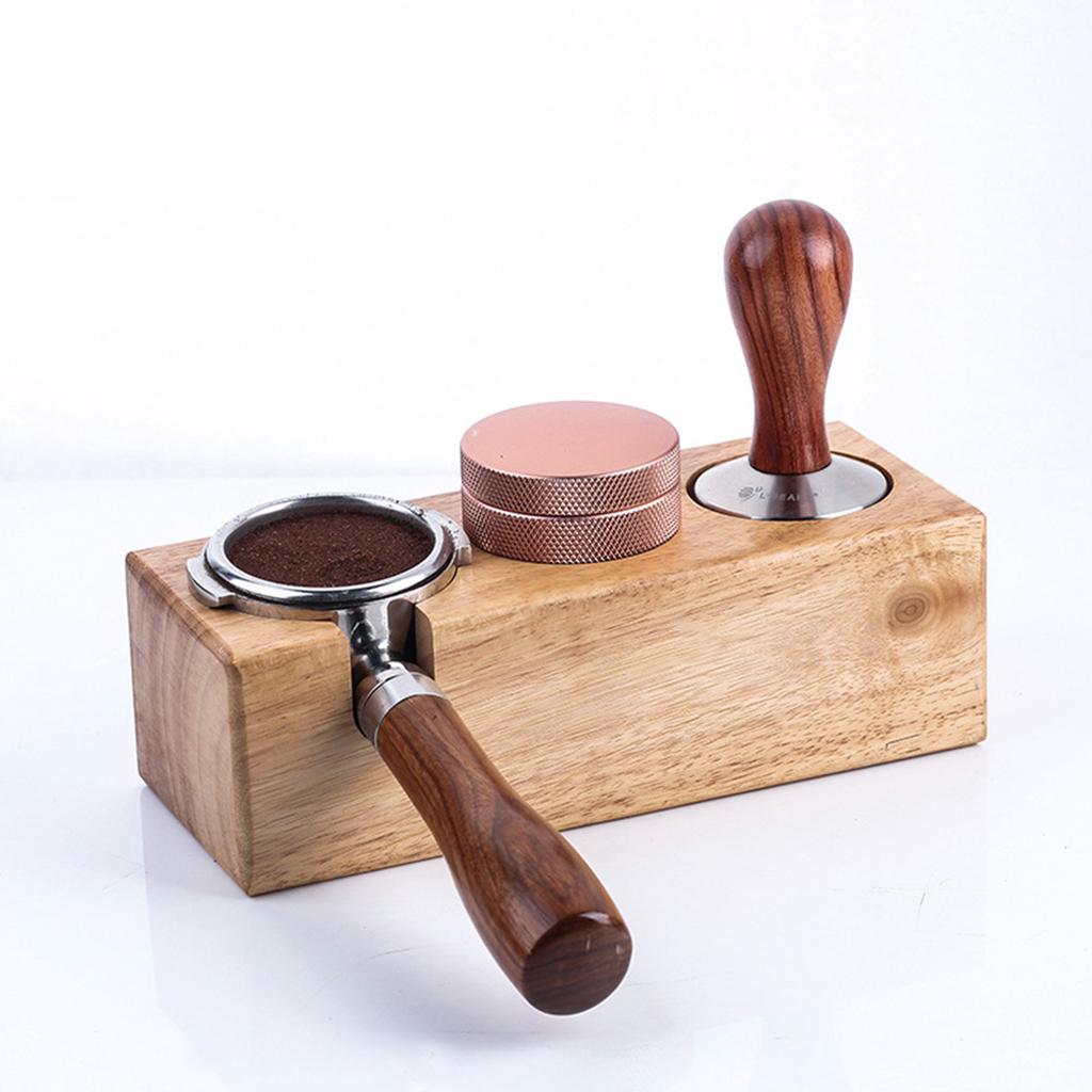 3‑Slots Wooden Coffee Portafilter Holder Tamper Stand Tamping Base for Home Bar Counter Wood Color