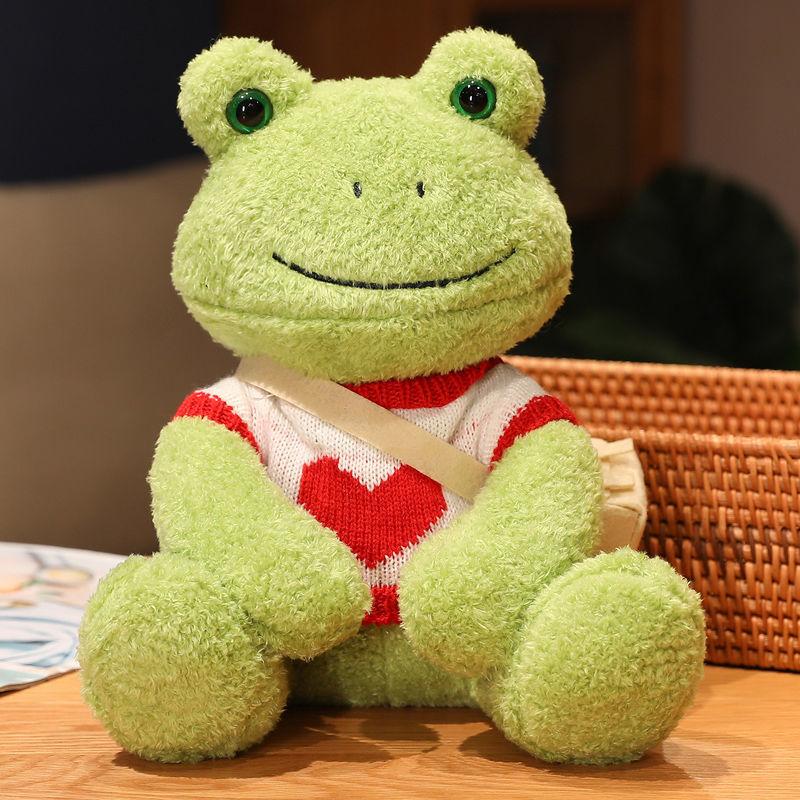 25CM Dressed Mung Bean Frog Plush Toy Cure Happy Comfort Doll Sleeping Pillow Bestie Child's Birthday Gift Photo Ornaments