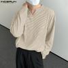 INCERUN Men Stand Neck Long Sleeve Texture Striped Casual Pullover Tops