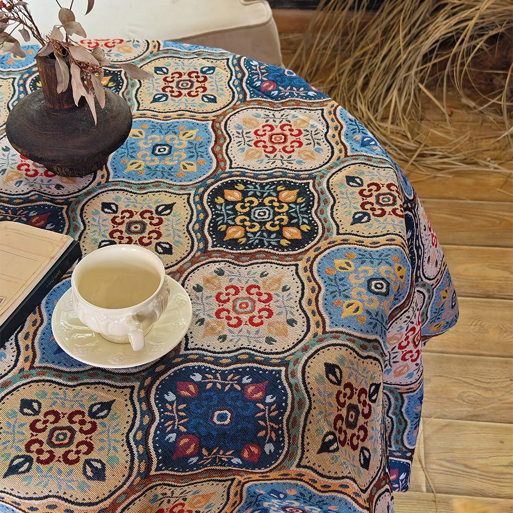 Vintage Jacquard Tafelkleed Verdikt Gekleurd Bloemenstof Olieverf Eettafel Koffietafel Doek Tafelkleed