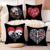 Cool Skull Heart Cushion Cover Natural Linen Organic Fabric DoubleSided Printing Sofa Home Decor Breathable Bed Pillow