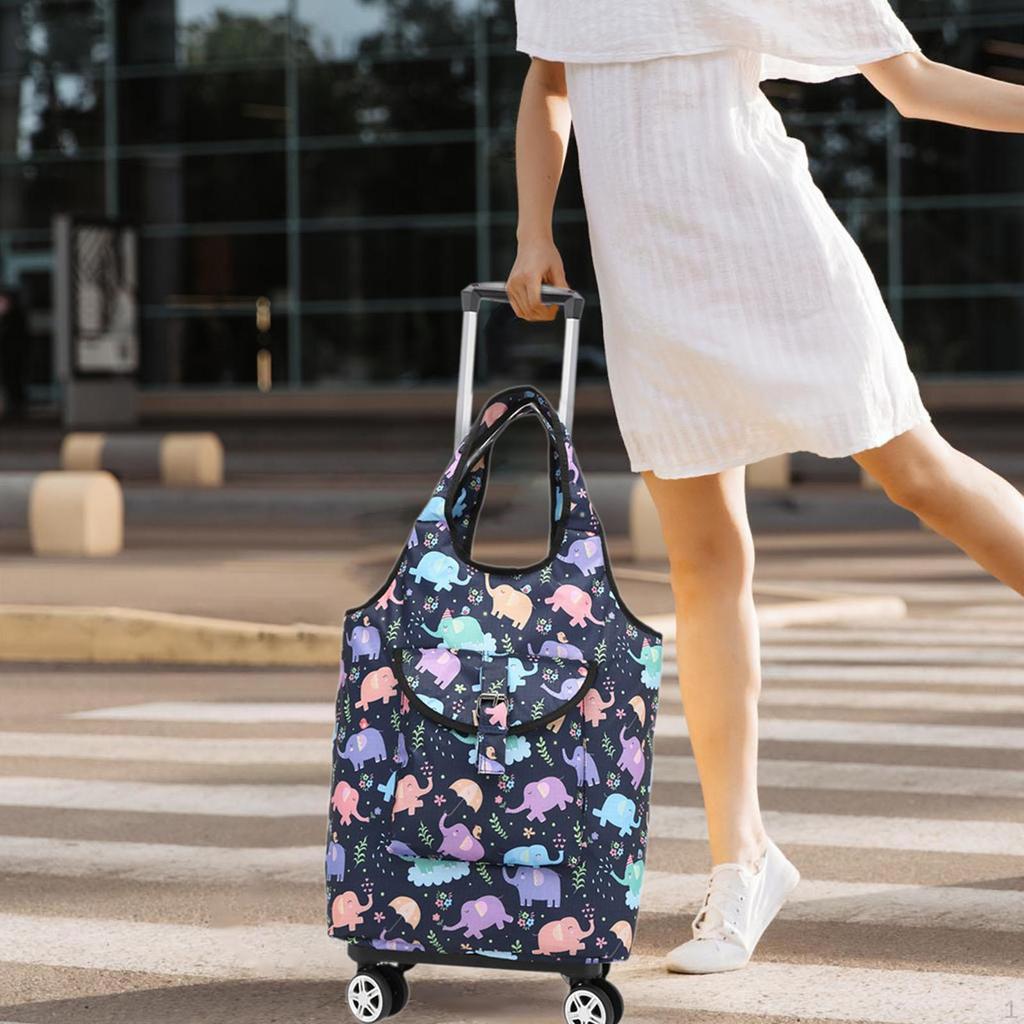 Foldable Shopping Cart Grocery Trolley Bag Rolling Tote Hand Pulled for Street