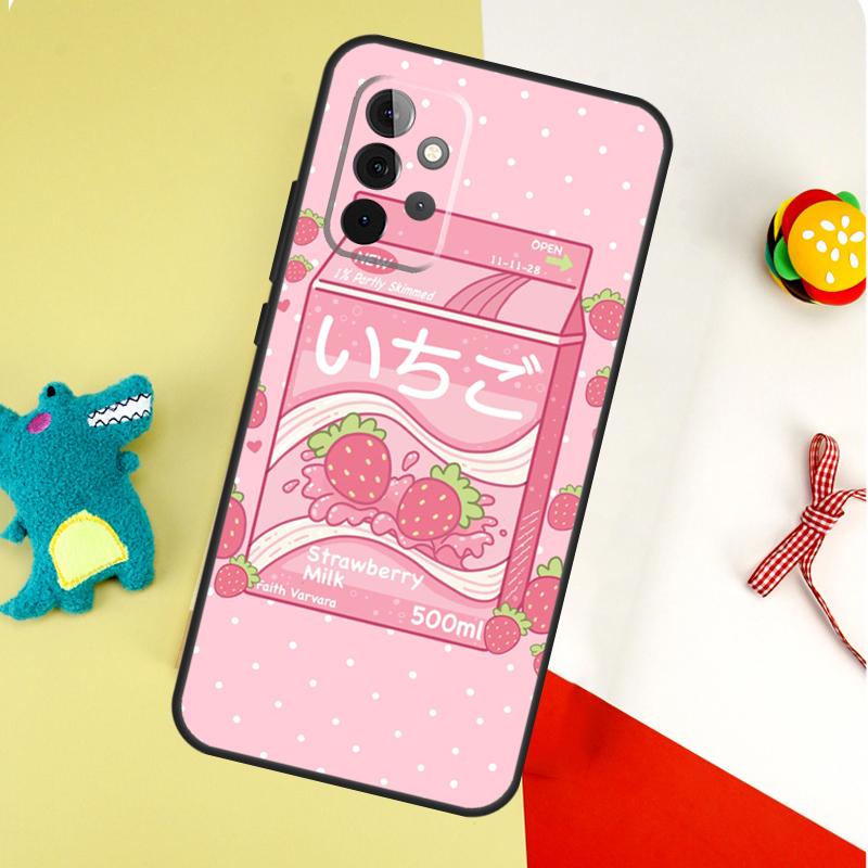 Kawaii Strawberry Milk For Samsung Galaxy A22 A32 A52 A54 A34 A14 A55 A35 A15 A53 A33 A13 A05 A06 A16 Phone Case
