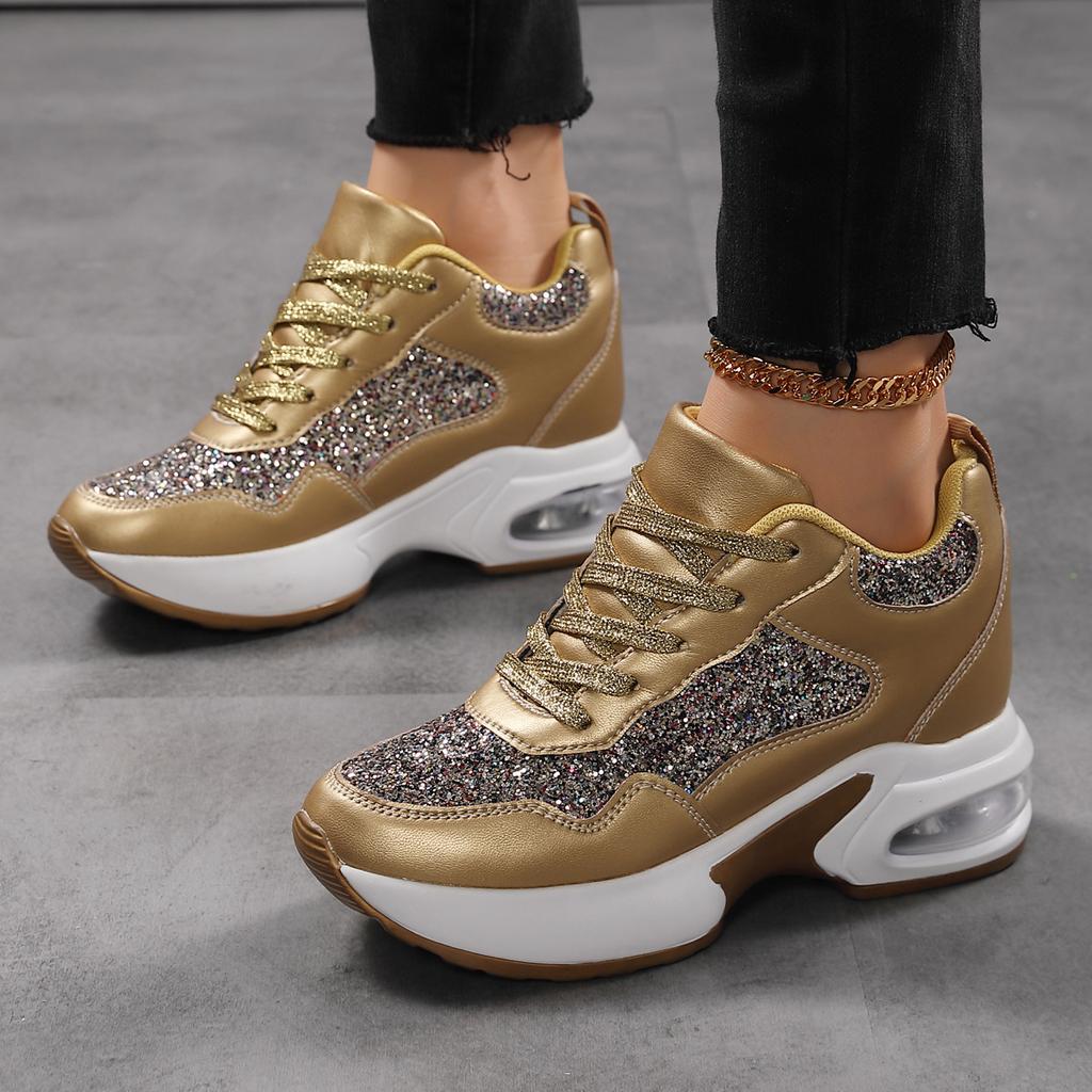 A Piece of Women's Outdoor Casual Sports Shoes Platform Shoes Wear-resistant and Lightweight Running Height-increasing Real Air Cushion Casual Shoes