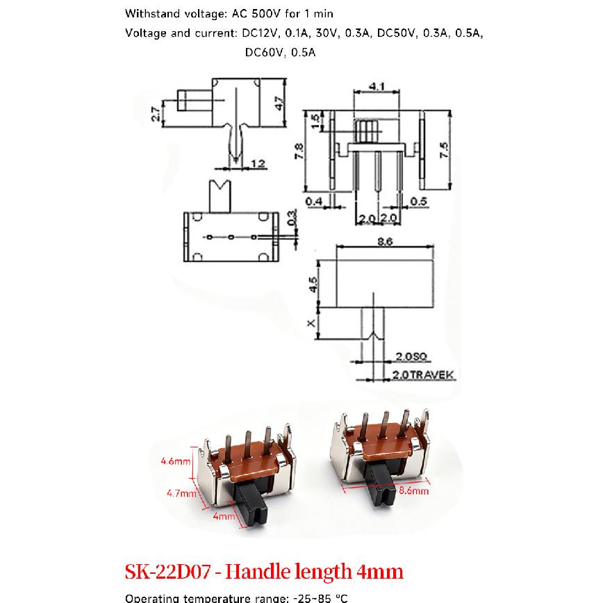5PCS Mini SPDT Slide Toggle Switch Handle 3/5mm MSS-22D18 SS-12D00 SK-22D07 MSK-12C02 SS-12F44 MSK23D19 - Electronic Component Switches4