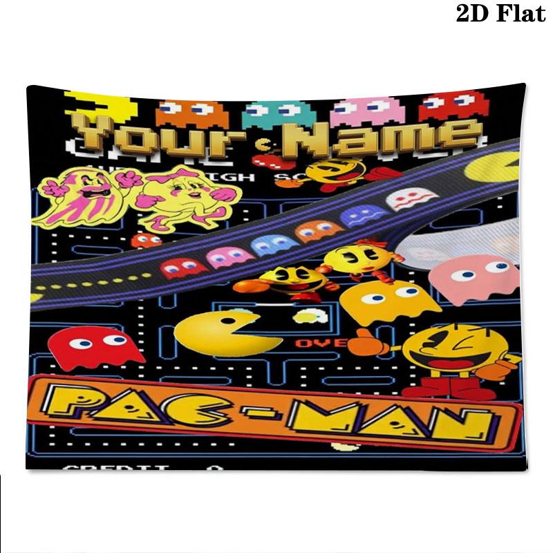 Pac-Man Custom Name Wall Tapestry Aesthetic Wall Hanging Printed Fabric Blanket Decorative Tapestries for Bedroom Living Room Home Decor