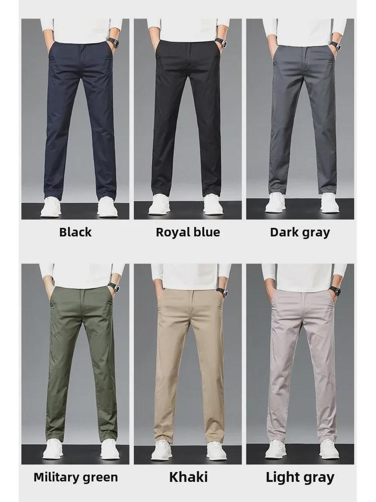 Men's Khaki Elastic Straight Cotton Casual Pants - 2024 Autumn Collection