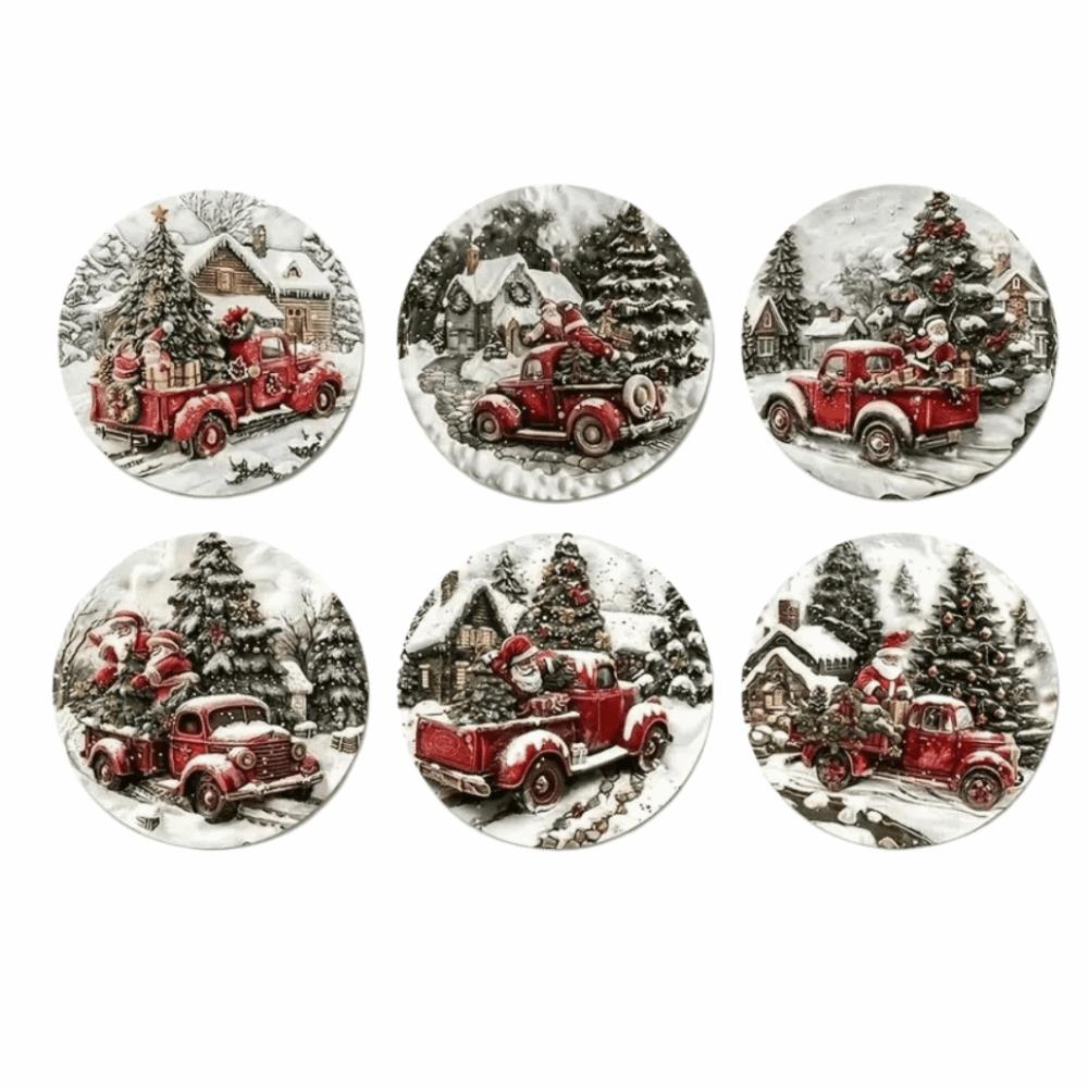 6pcs Snowman Santa Claus Coaster Wooden Coffee Cup Mat Christmas Drink Coaster  Christmas Party