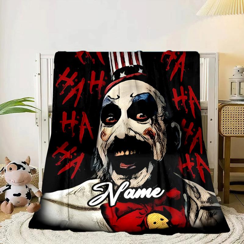 Custom Name Horror Clown Artwork Blanket bed sofa Blanket Flannel Blanket for Camping, Hiking, Picnic Essentials,gift for family and friends