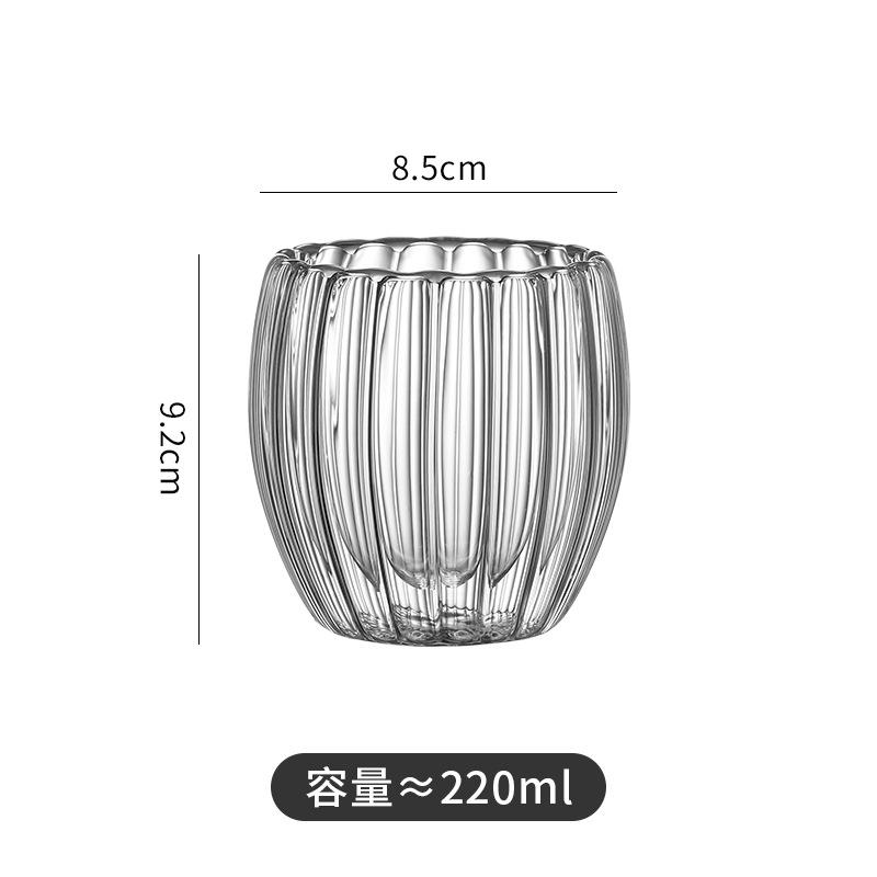 Glass cup egg shaped striped double-layer glass cup high borosilicate coffee cup transparent insulated double-layer glass cup