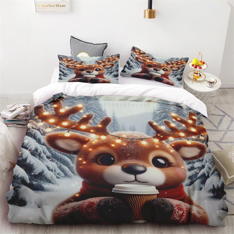 

Duvet Cover Christmas Santa Claus Corgi Pine Branch Gift Box Holiday Atmosphere Decoration Three-piece Set Single Double Bed EU Single(135*200cm)3pcs