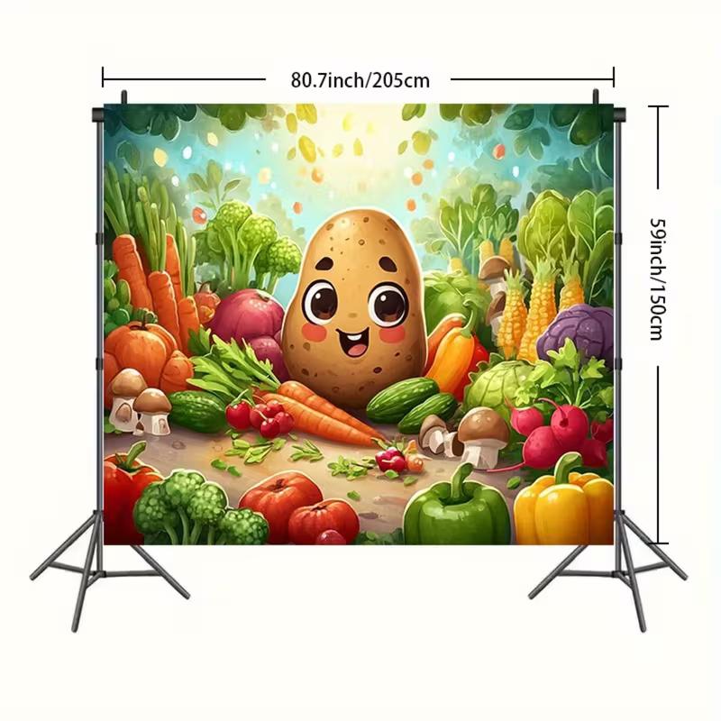 2D Cartoon Potato Backdrop Colorful Veggies Photography Background