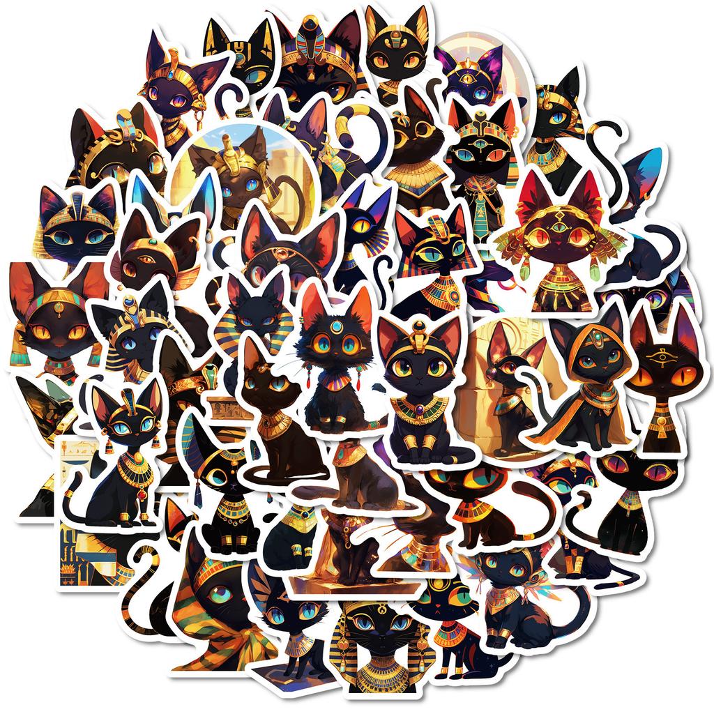 50 New Egyptian Kitten Fun Graffiti Stickers PP Material Waterproof Decorative Stickers