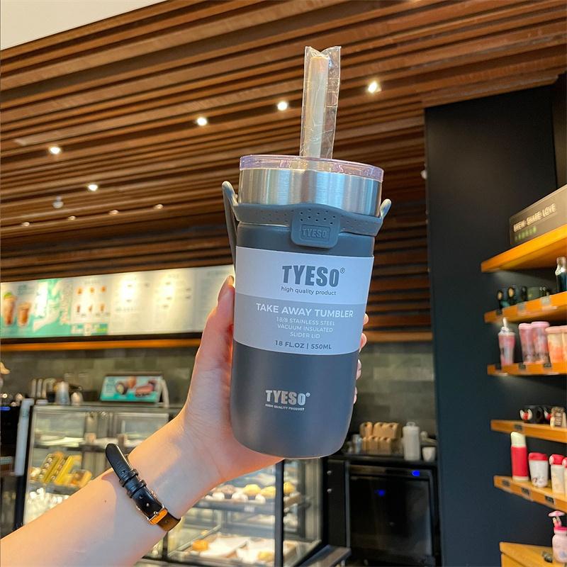 550/710ML Stainless Steel Coffee Mug with Straw Portable Car Cup Keep Cold Vacuum Tumbler Insulated Cup Double Thermos Bottles