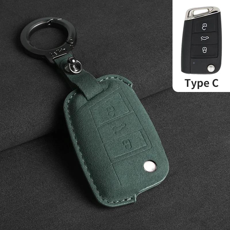 Car Flip Key Case Cover For VW Volkswagen Golf 7 MK7 Tiguan MK2 For SEAT Ateca Leon FR 2 Ibiza Skoda Octavia Suede Auto Keychain