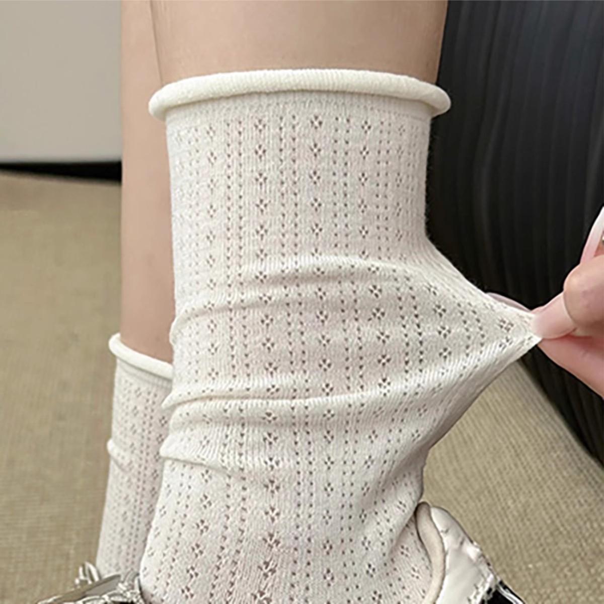 

Women Casual Hollow Out Loose Sock Summer Socks for Women Thin New Candy Color Mid-tube Stockings Sweet Girls Fashion Long Socks белый