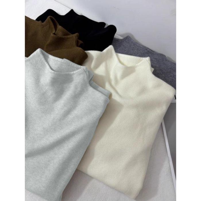 Stylish High Neck Slim Fit Sweater - Autumn/Winter Knitted Long Sleeve Solid Color Top