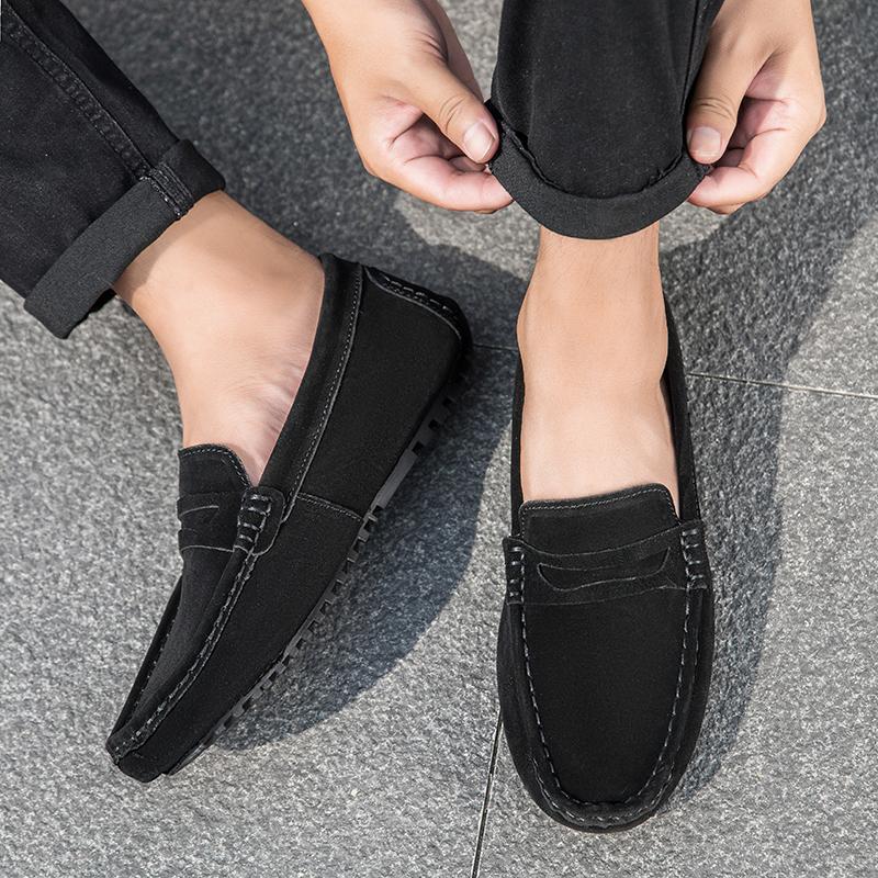 Large Size Lazy Slip-on Business Casual Men Shoes Trendy Driving Shoes Flat Bottom Anti Slip Comfortable Leather Loafers