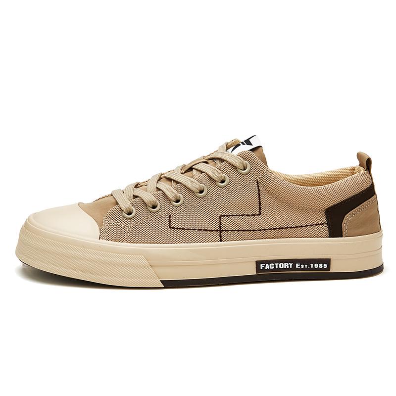Men's Spring Korean-Style Canvas Shoes: Trendy, Versatile, Low-Top, Flat-Soled, Lace-Up, Comfortable, Casual Skate Sneakers.