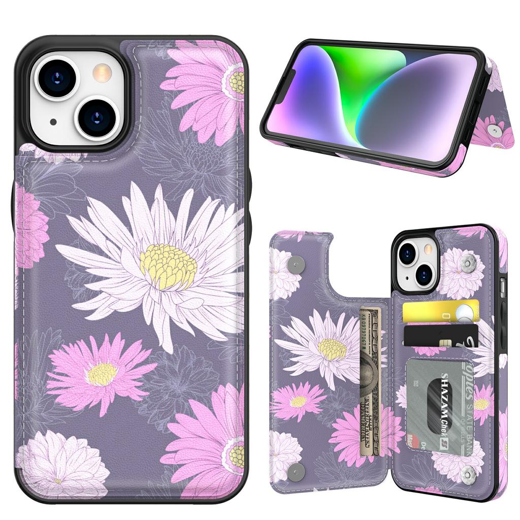 AHASTYLE WG08 For iPhone 14 Case Pattern Printing Wallet Kickstand Anti Drop Leather Phone Back Cover