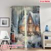 2pcs 2D Flat Printing Fashionable Christmas Curtains Cozy Winter Cabin Christmas Digital Printed Polyester Drapes Festive