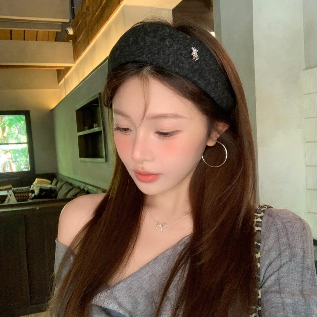 Autumn Winter Wide Velvet Headband for Women, Soft Plush High Crown Crush-Proof Hair Band Vintage Style