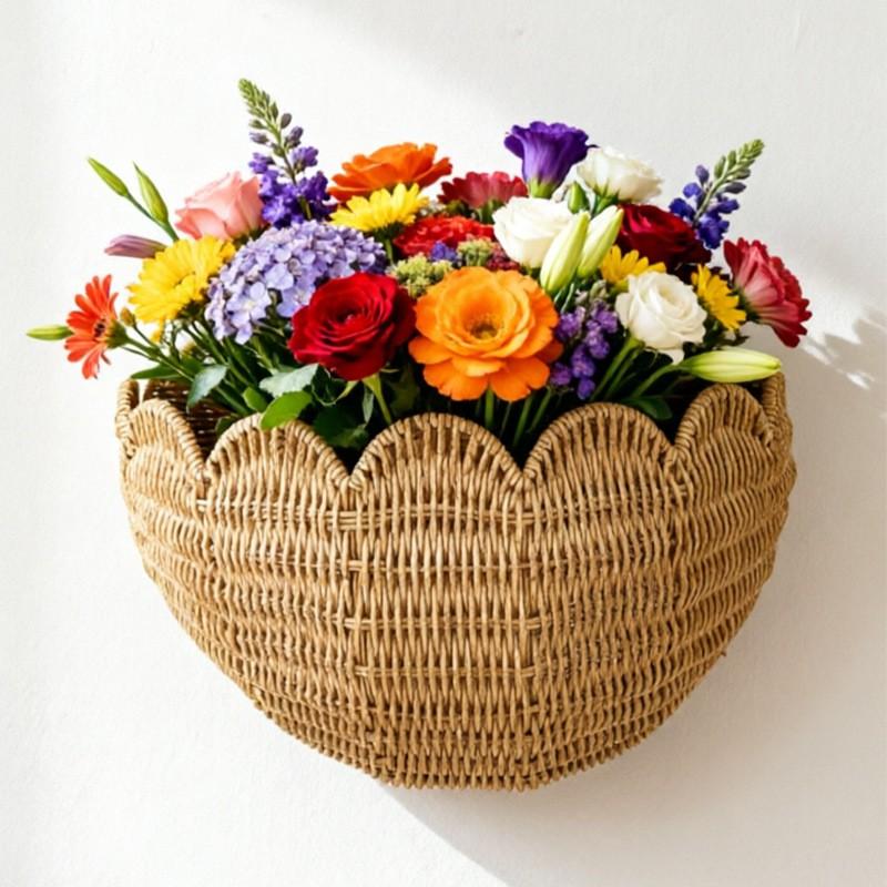 Woven Rattan Wall-Mounted Key Holder Basket Home Decor Kitchen Entryway Storage Organizer