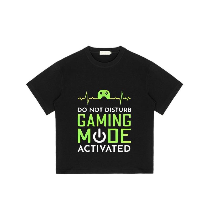 Czarny T-shirt z okrągłym dekoltem Do Not Disturb Tryb Gry Aktywowany z kontrolerem do gier Wzór bicia serca dla graczy i do noszenia na co dzień