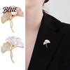 Fashion Lapel Pin Ginkgo Leaf Brooch Elegant Faux Pearl Rhinestone