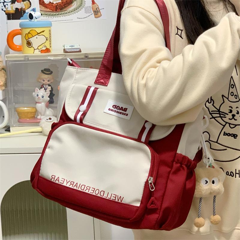 Stylish and Simple Large-capacity Bag, Student Class Tutoring Tote Bag Contrasting Color Shoulder Messenger Bag