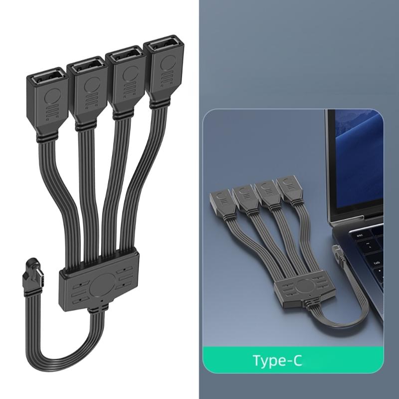 USB C To 4 USB2.0 Splitter Cable For Charging And Data Transfer Compatibles Laptops Tablets And Gaming Consoles