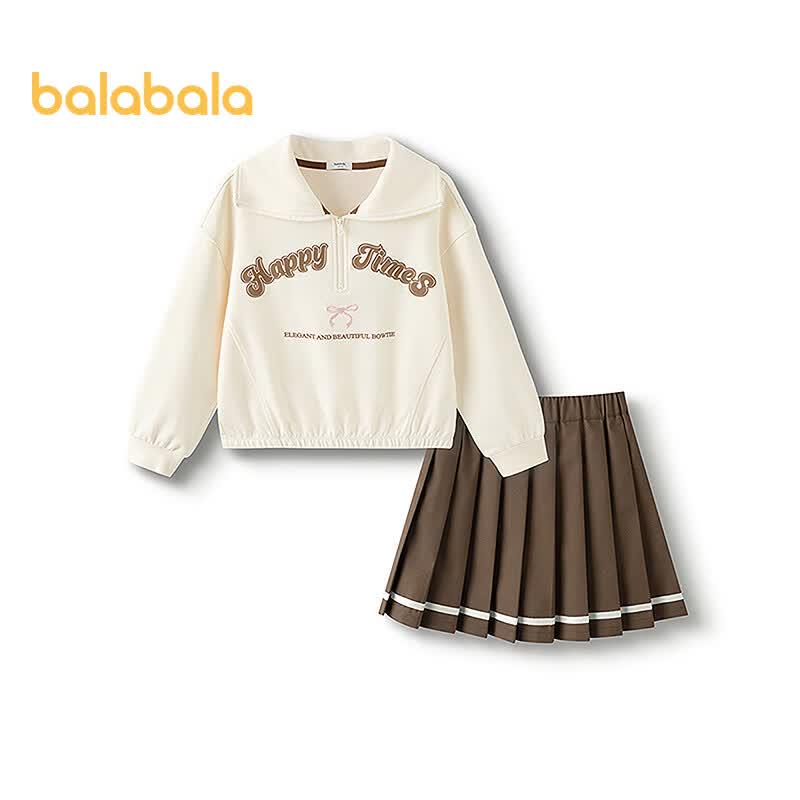 Balabala Girls' Long-Sleeve Top & Pleated Skirt Set
