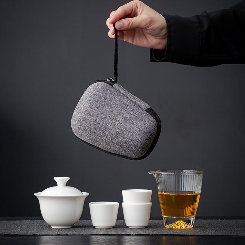 Shangqi Portable Mutton-fat Jade Ceramic Travel Tea Set