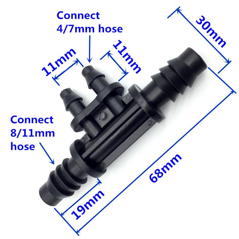 10 Pcs 8 Mm 1/4"micro Drip Irrigation Hose Barb Tee 8/11 Mm (3/8 Inch) And 4/7 Mm (1/4-inch) Pipe Four Ways Used To Garden