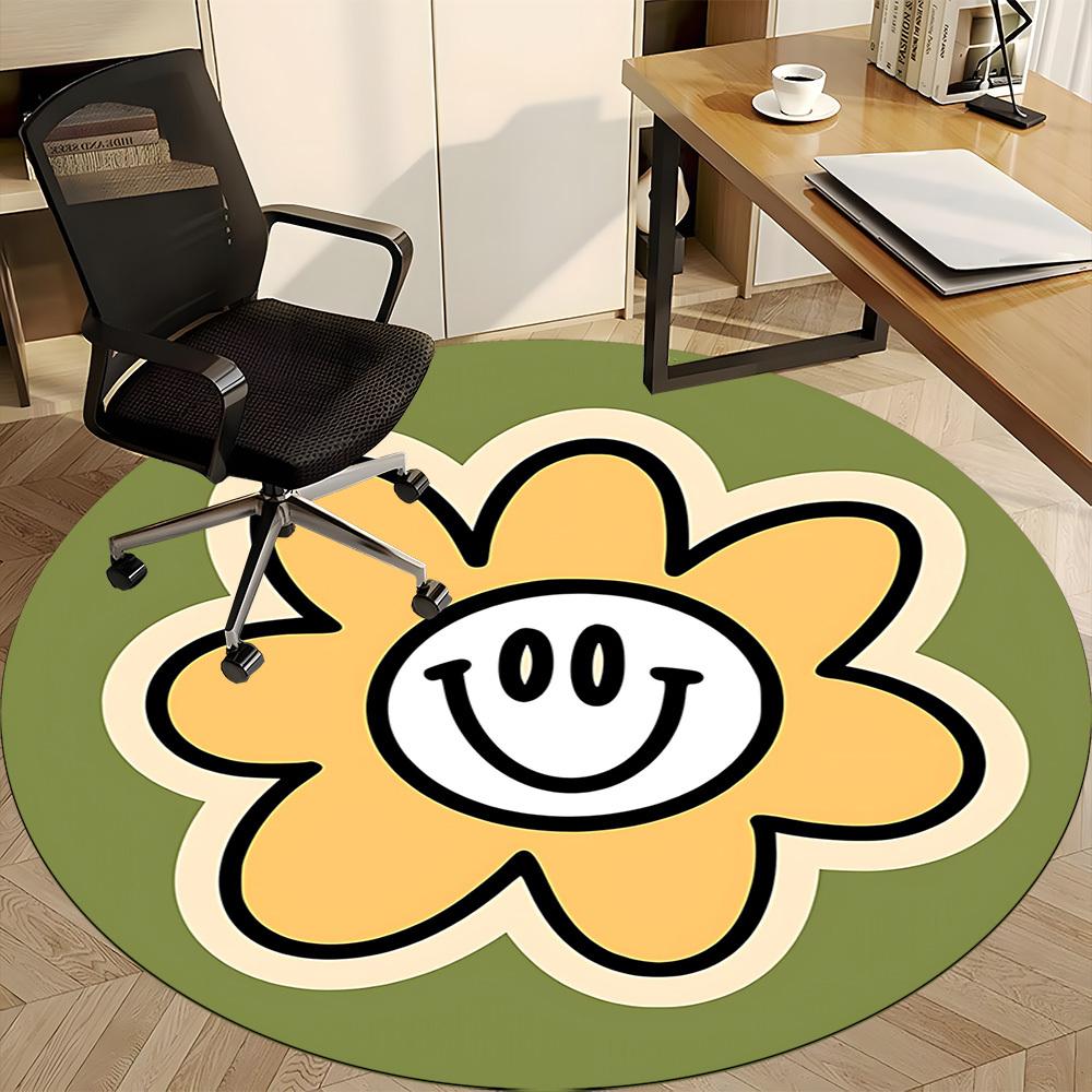 1pc Flower Happy Office Round Area Rug, Under Office Chairs Bedroom Living Room Home Decor, Room Deco, Available In Various Sizes