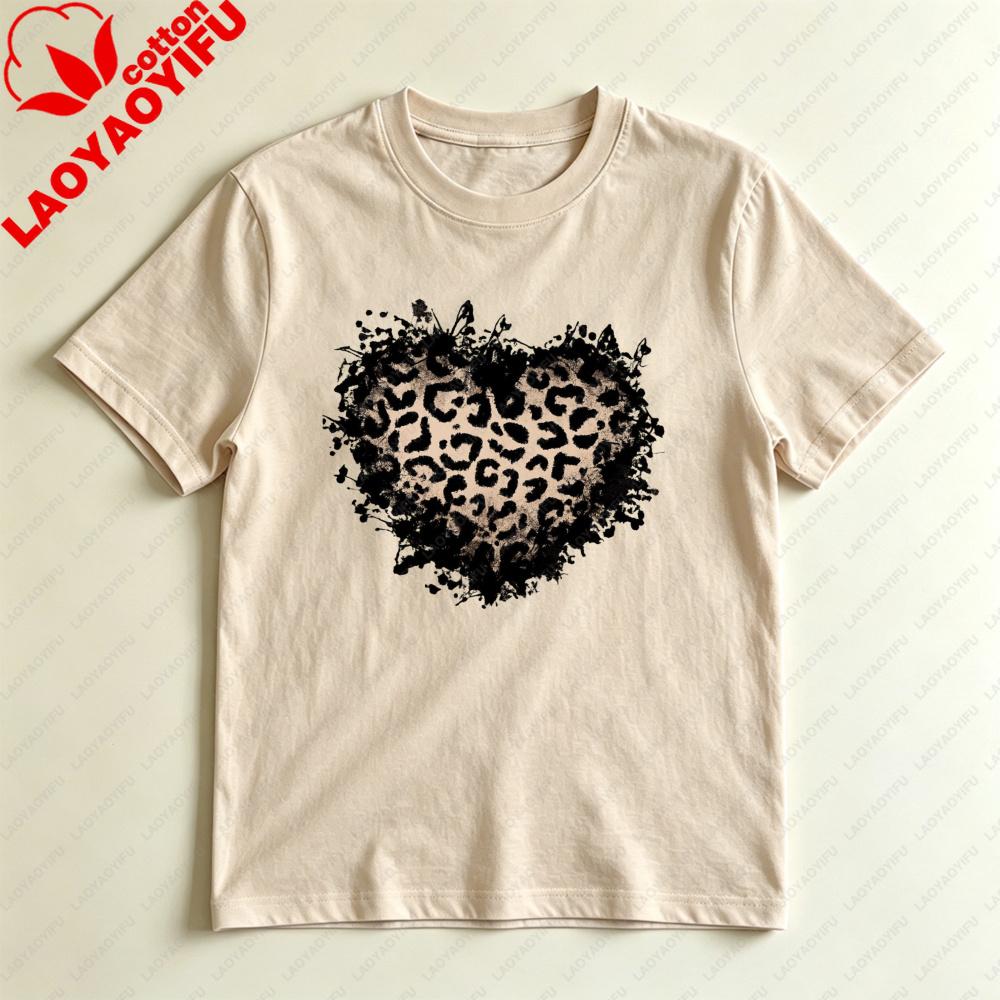 Leopard Print Grunge Heart Graphic Tshirt Trendy Graphic Tee 90s Retro Streetwear Unisex Summer Fashion Daily Life Cotton Tops