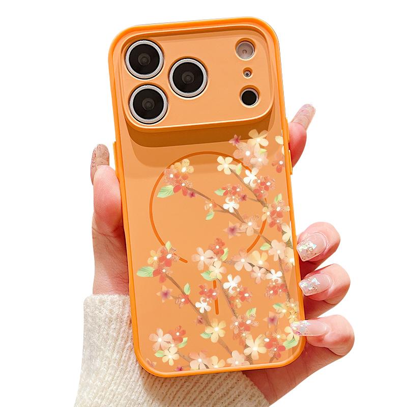 Orange Blossoms Floral Pattern For iPhone 17 Pro Max Funda iPhone 16 15 14 13 Pro Max Skin Feeling Magnetic For Magsafe Shockproof Bumper Cover
