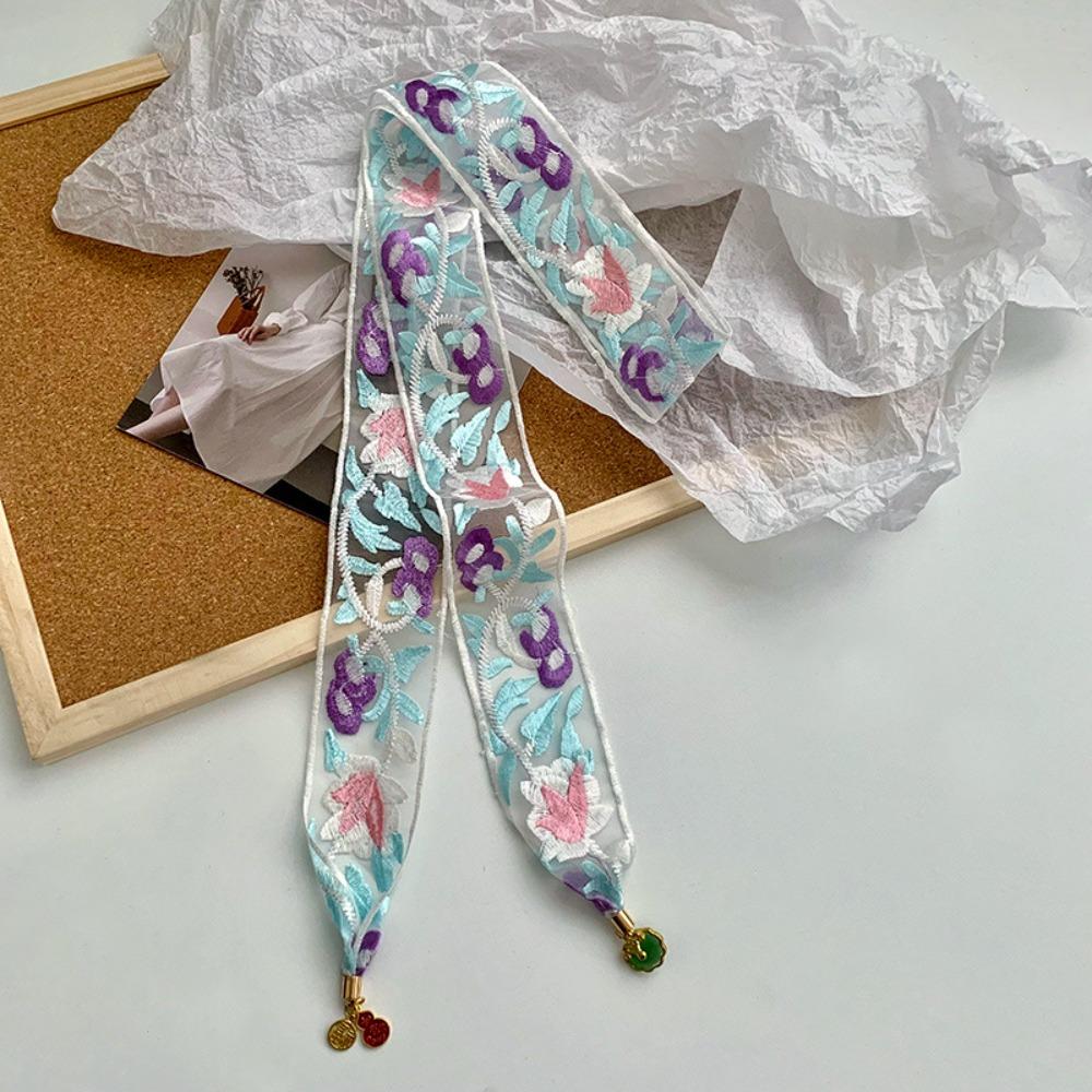 Ribbon Embroidered Lace Scarf Printed Scarf Headband Elegant Narrow Long Scarves  Multifunction