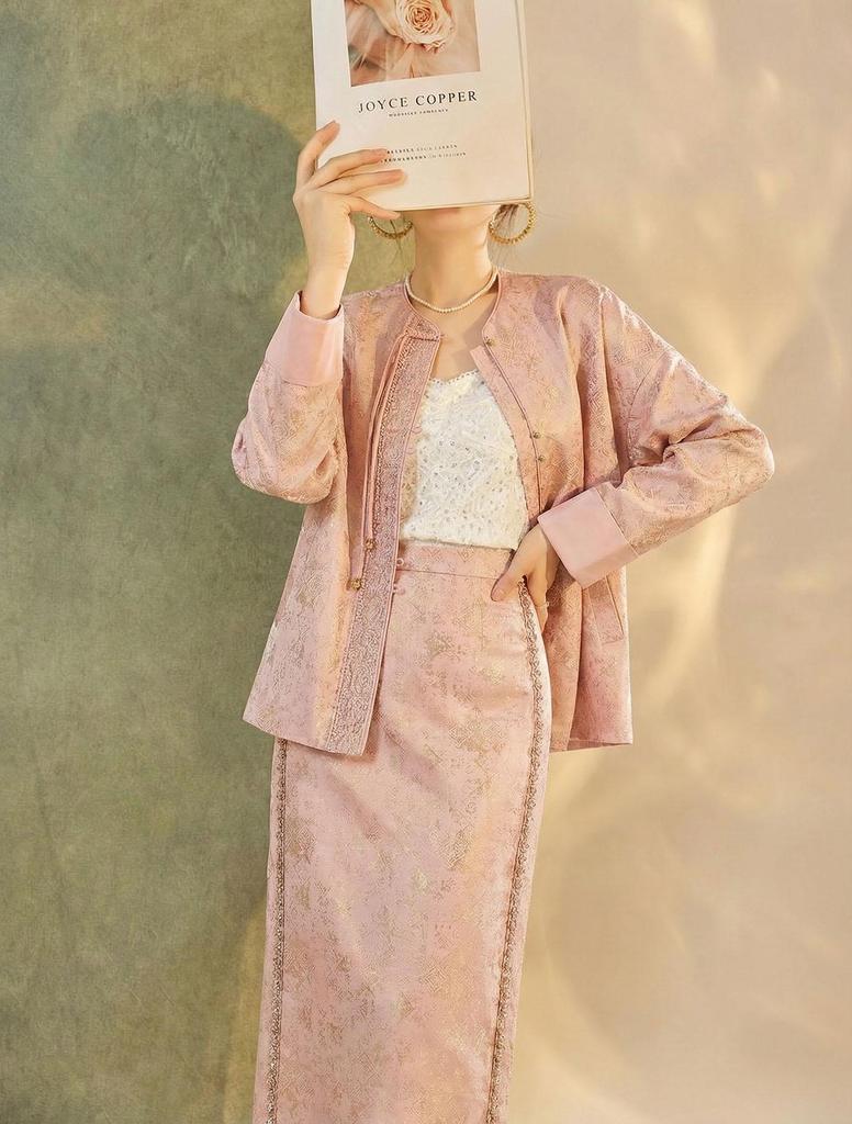 Elegant Jacquard Embroidered Jacket & Skirt Set - Women's Chinese Style P0136