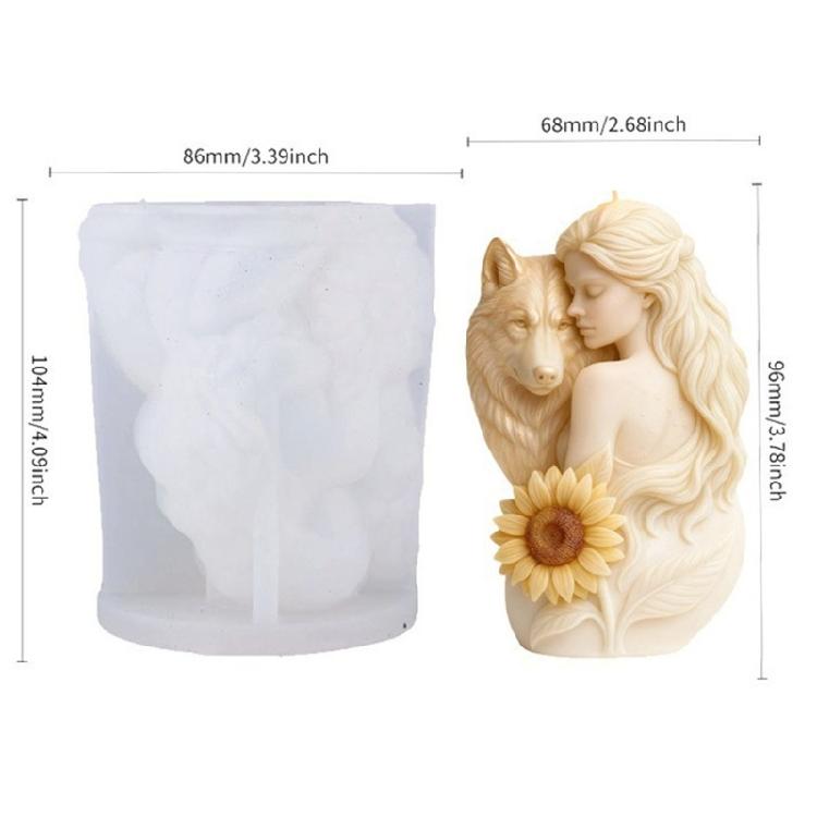 Wolf Girl Flower Silicone Candle Mold Easy Demolding Heat Resistant for Epoxy Resin Making Candle Soap Holiday Presents