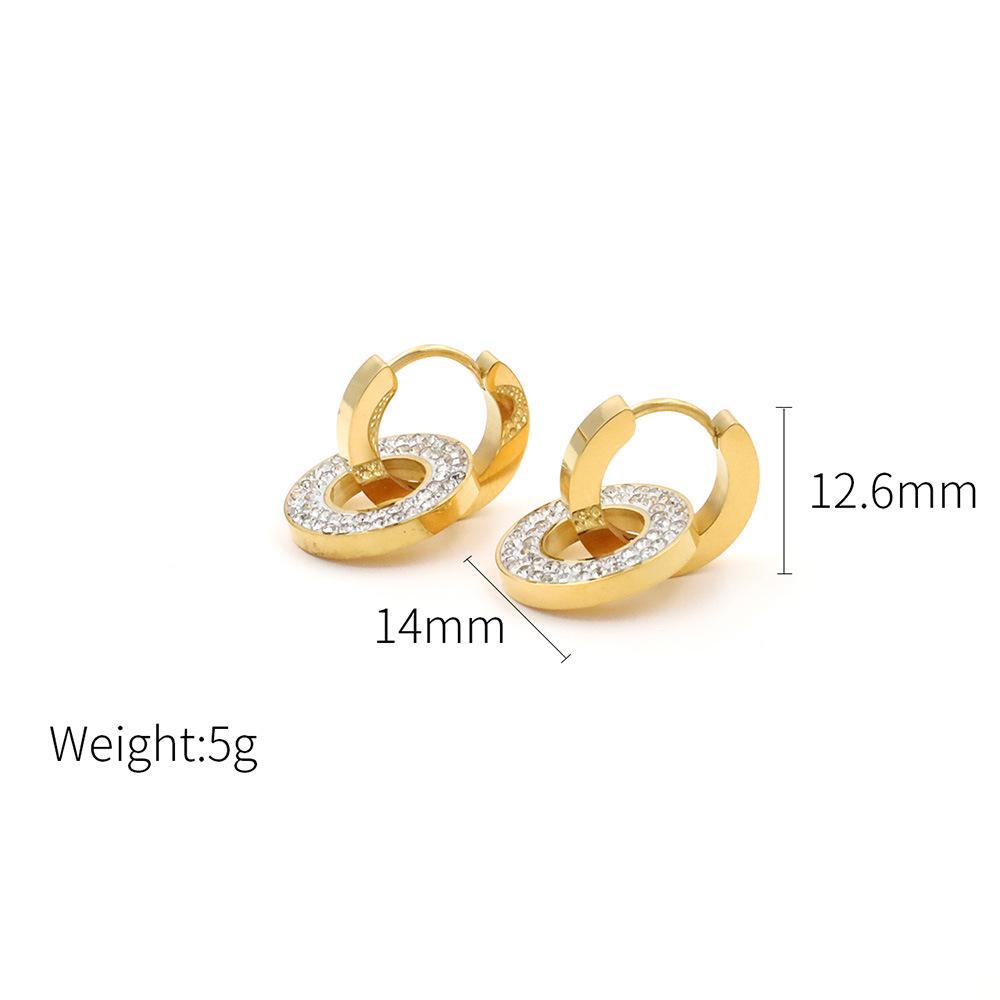 

Light Luxury Disc Full Of Diamond Zircon Earrings Women S Non-Fading Niche Design 18K Titanium Steel Ear Jewelry