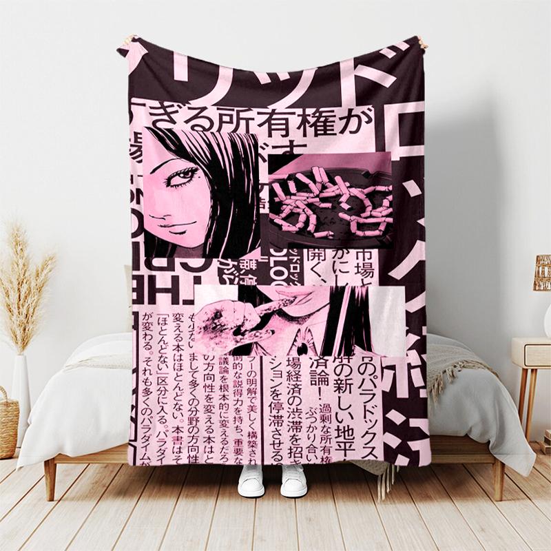 1pc Blanket Thriller Manga Junji Ito Tomie0 Print Design, Lightweight Blanket for Sofa, Bed- Soft &Warm, Gift for All Seasons like Christmas, Hallowee
