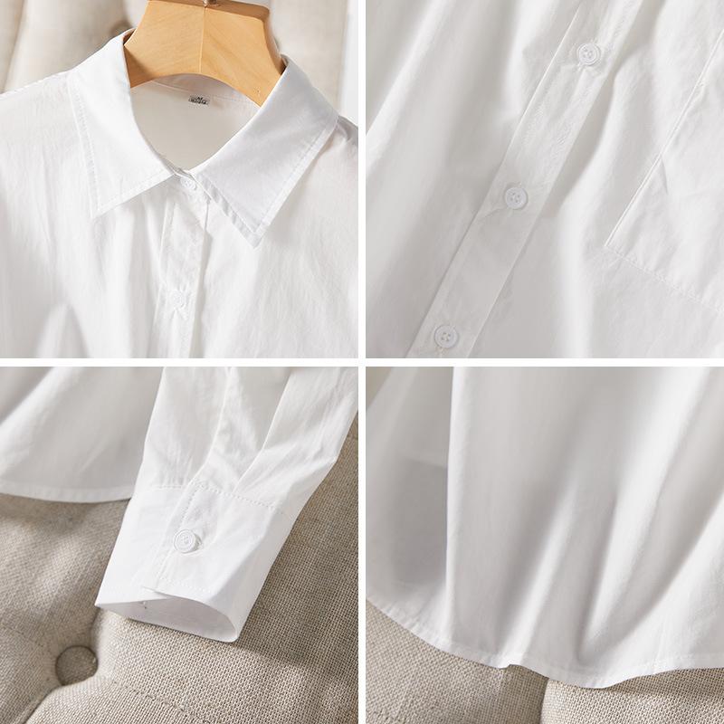 White Blouse Womens Relaxed Fit Autumn Latest Leisure Versatile Blouse Long-sleeved Top