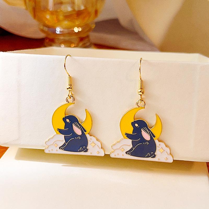 Fashion Cute Fox Koi Cat Rabbit Earrings for Women Girls Sweet Cartoon Enamel Painted Animal Earrings Jewelry Gift